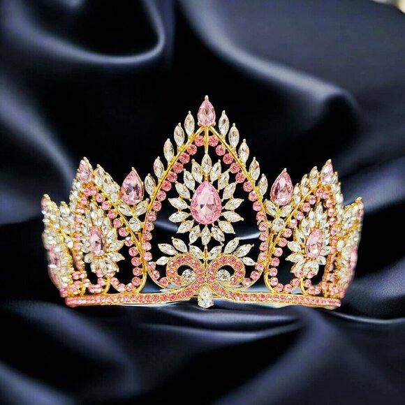 Victorian Gold Jewelry, Princess Crown, Goddess Jewelry, Pink Crystal Tiara main image 4